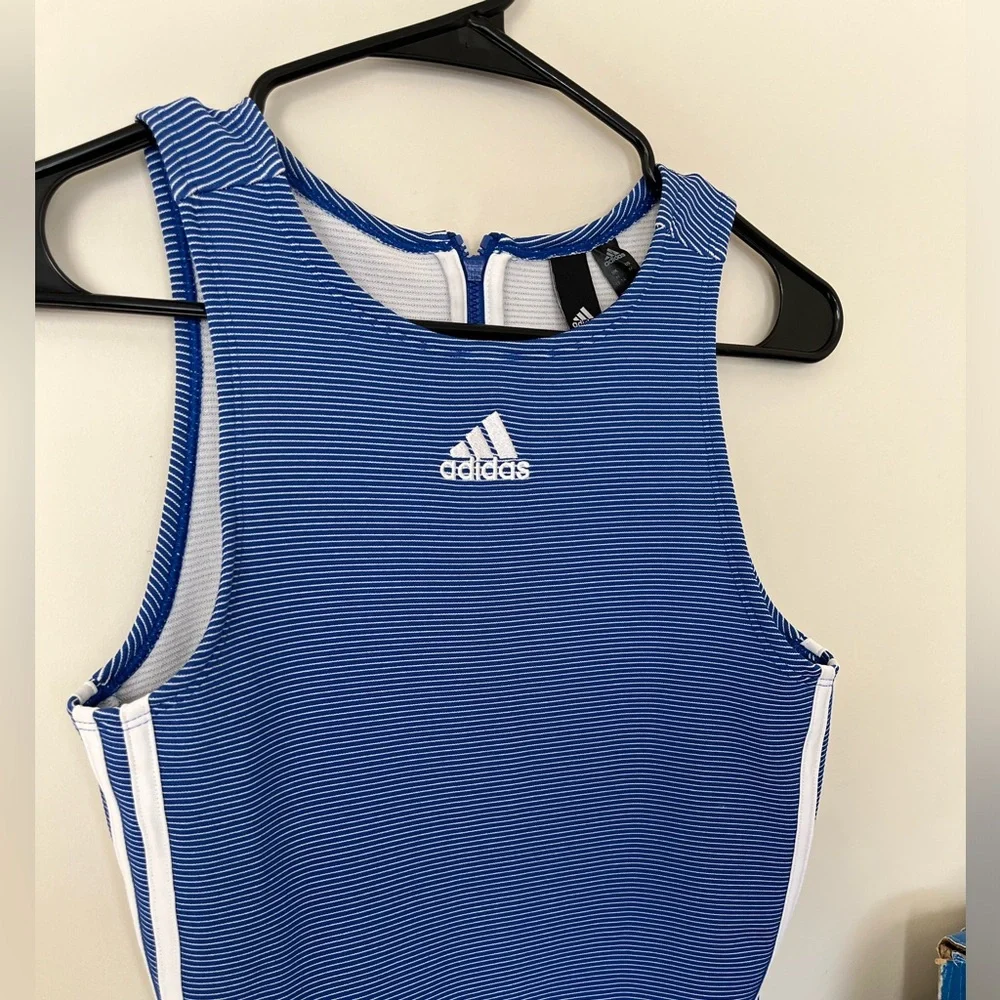 Adidas Women's Zippable Ribbed Tank Top, Royal Blue - Picture 2 of 6